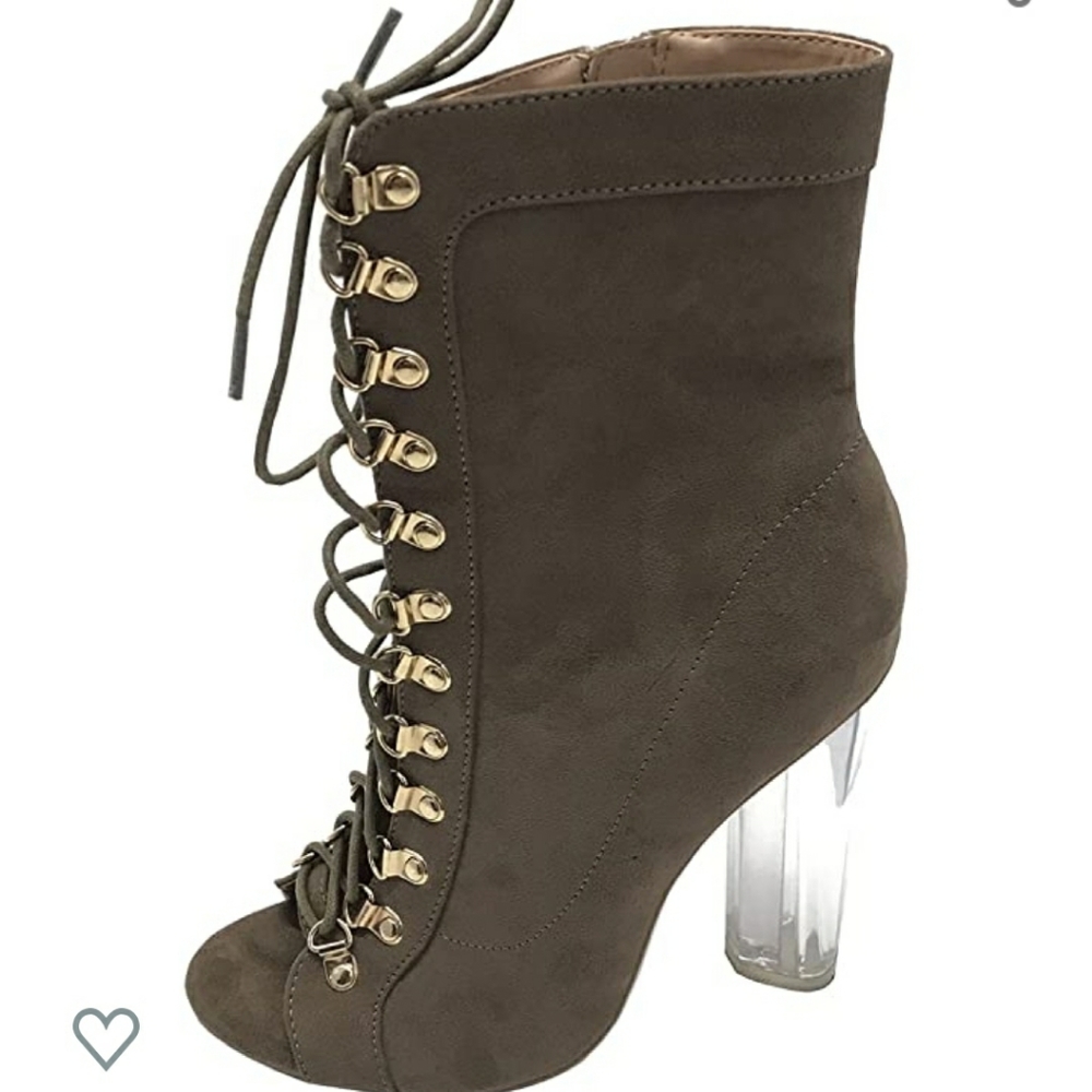 Brand New Open Toe Clear Block Heel Booties